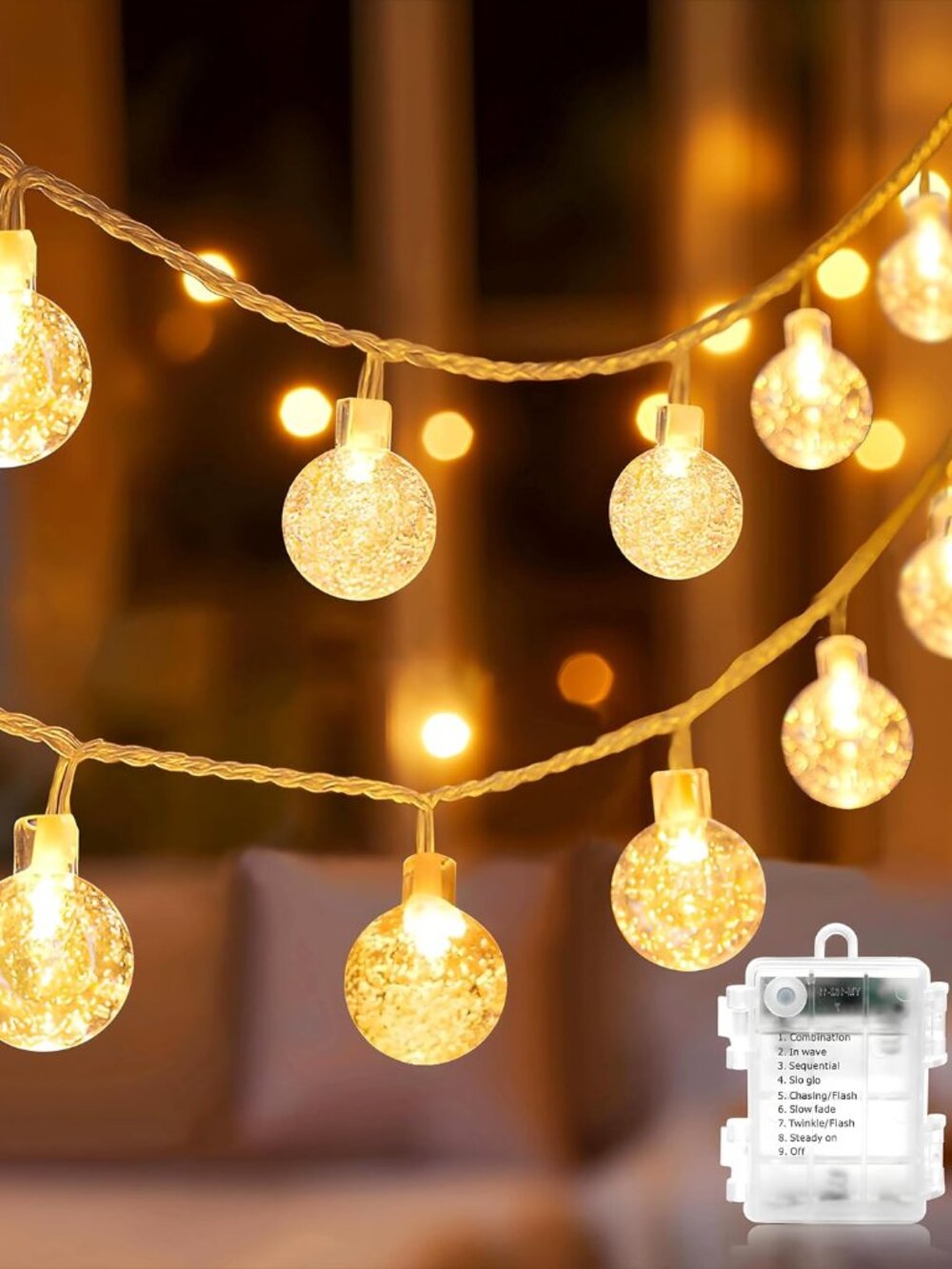 Globe String Lights Battery Operated Fairy Light 33ft 80LED & Remote